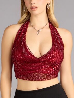 Windsor Cue The Sparkle Rhinestone Fishnet Halter Top